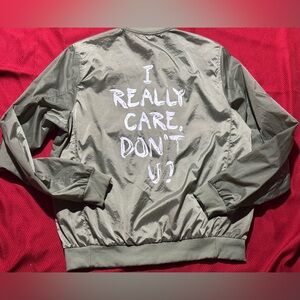 Wildfang Olive Bomber Jacket with White Text